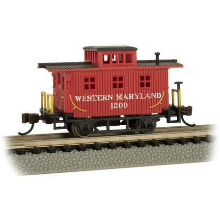 Bachmann 15755 N Scale Old-Time Wood Bobber Caboose - Ready to Run -- Western Maryland 1200 (red, black)