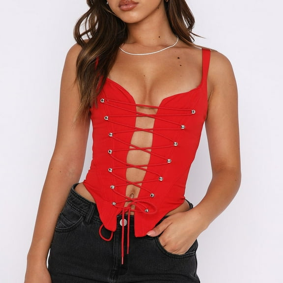 Comfortable Lace Satin Corset, Fashion Women's Plus Size Button Lace Boned Corsets Shapewear Outfit Solid Underwear Shapewear New Lace Bustier Corset Tops for Women Style B-33 Red S