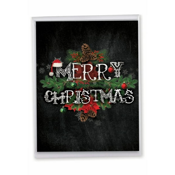 1 Jumbo Holiday Christmas Greeting Card (8.5 x 11 Inch) - Christmas Chalk and Roses Christmas Card J2358FXSG