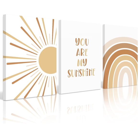 Boho Nursery Wall Art Baby Girl Wall Decor Kids Rainbow Canvas Wall Art You Are My Sunshine Pictures Toddler Sun Prints Nursery Artwork for Room Bedroom Set of 3 12x16 Inch Unframed