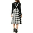 thumbnail image 3 of INSPIRE CHIC Women's Tartan Plaid Suspender Skirt Vintage High Waist A-Line Midi Overall Dress L Black Plaid, 3 of 8