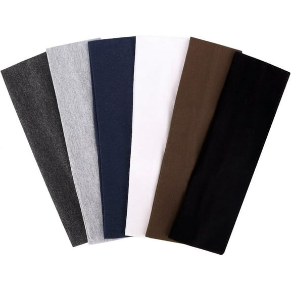 6 Pieces Elastic Cotton Head Band Stretchy Hairwarp Sports Running Exercise Yoga Hair Headbands (Black/White/Dark Grey/Light Grey/Brown/Dark Blue)