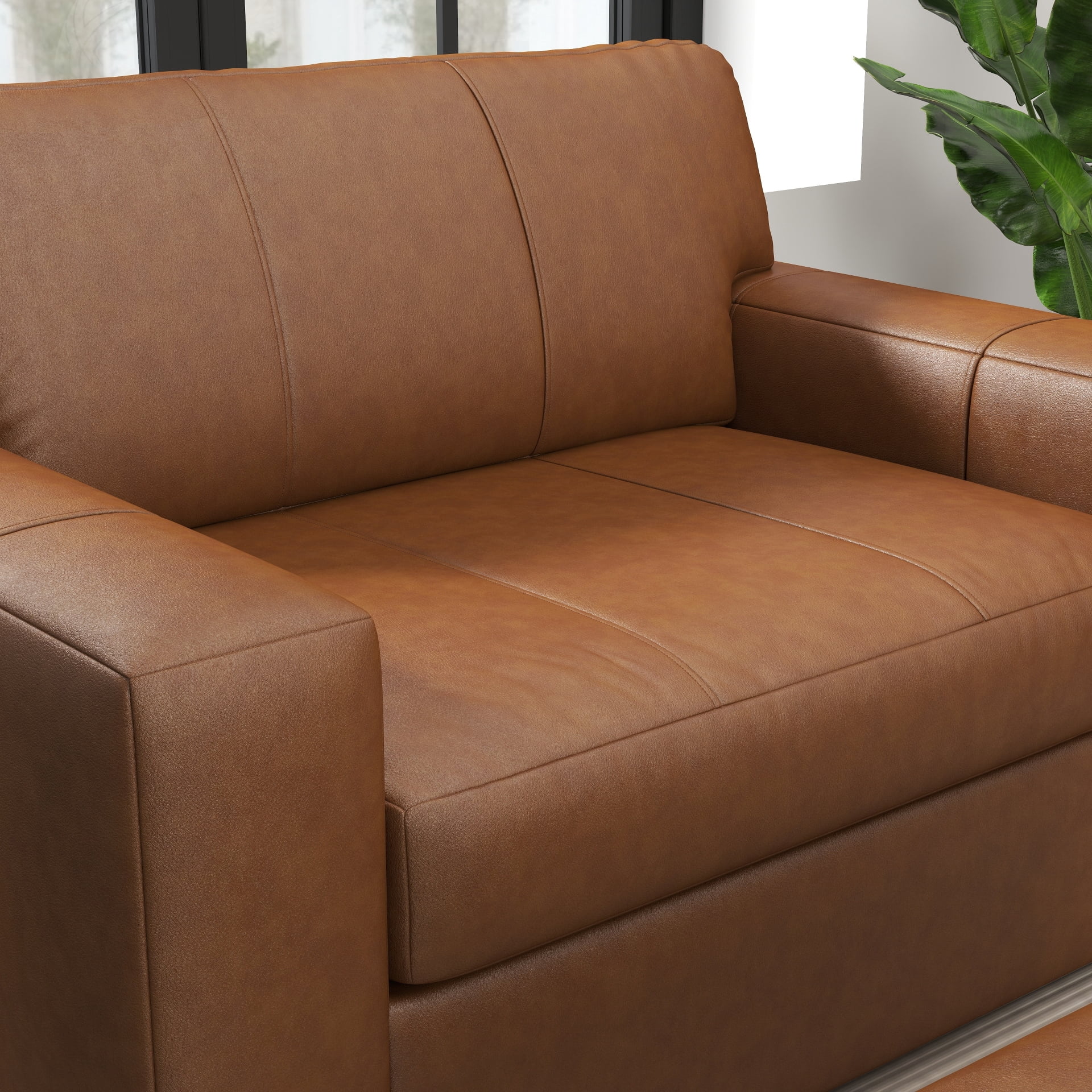 Roundhill Furniture Sakan Leather Upholstered 2-Piece Living Room Set, Cutler Chair and Ottoman