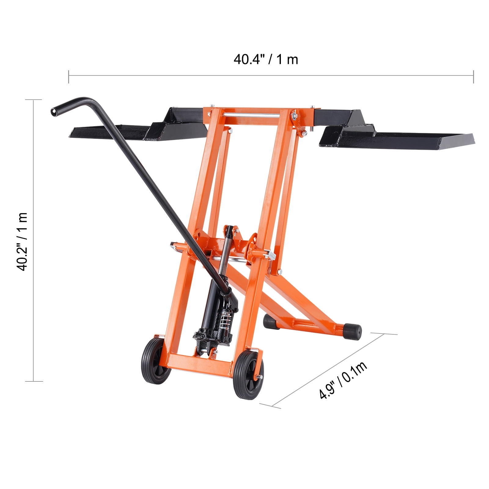 VEVOR Lawn Mower Hydraulic Lift Jack, 500 Lbs Weight Capacity, Carbon Steel Lawn Mower Lift, Adjustable Movable Lawn Lifter for Riding Tractors and Zero Turn Lawn Mowers, Orange