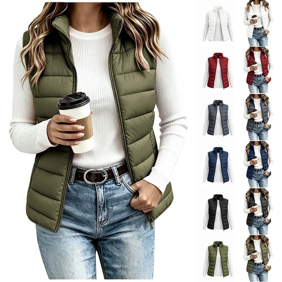Womens Puffer Vest Lightweight Zipper Cropped Vest Jackets Sleeveless Stand Collar Winter down Jacket Packable Outdoor Travel Outerwears