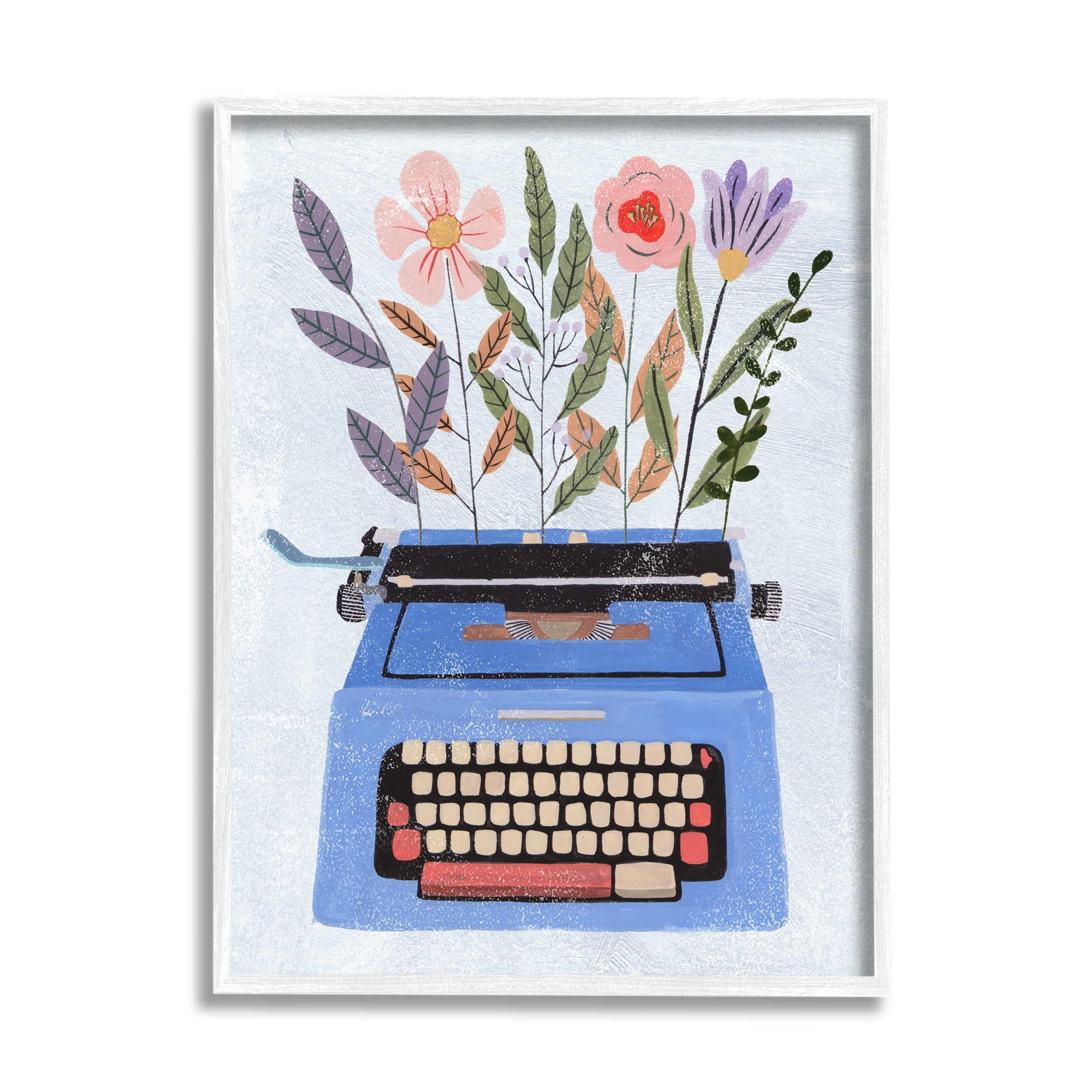 Stupell Industries Floral Arrangement Botanicals Blue Vintage Typewriter Collage , 24 x 30, Design by Melissa Wang