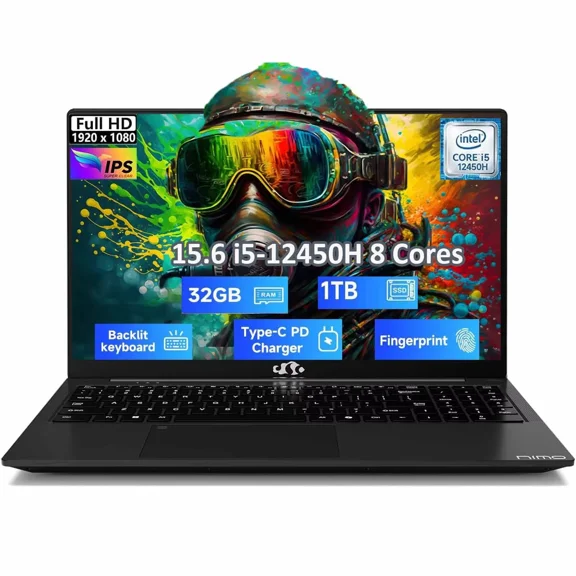 15.6" FHD lPS-Business-Laptop, 8 Cores Intel i5-12450H 32GB RAM 1TB SSD (Beat i7-11800H, Up to 4.4 GHz) Student Computer with 100W Type-C Fingerprint Backlit Keyboard WiFi 6 BT5.2 Win 11
