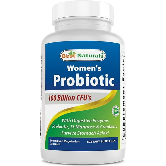 Best Naturals Probiotics for Women 100 Billion CFU - 10 Strains   Prebiotics Fiber   Digestive Enzyme Blend   Women's Health Herbal Blend - Immune, Digestive & Gut Health - 60 Deleyaed Capsules