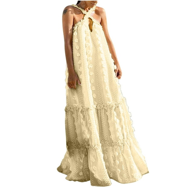 Vestidos para mujer Maxi vestido de moda bohemio con cuello en V suelto sin mangas sólido vestido de media pantorrilla Odeerbi ODB-5