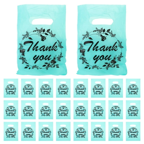 Green PVC Thank You Bags with Handles for Storage Compact Size 100 Pieces