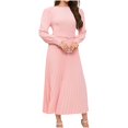 thumbnail image 1 of Yuyuzo Robe Maxi Formelle pour Femme à Manches Longues, Col Ras du Cou, Froncée, à Volants, Fluide, Couleur Unie, Robe de Cocktail avec Ceinture, 1 of 7