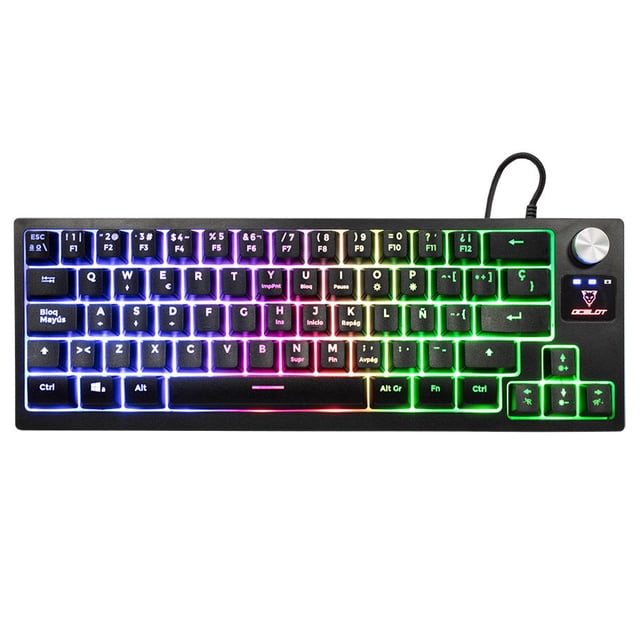 Teclado Gamer Ocelot Membrana Alámbrico 60% Rainbow Con Rueda de Control de Volumen Color Negro