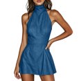 thumbnail image 6 of ClodeEU Women's Halter High Neck Sleeveless Mini Dress,Slim Waist Flared Short Party Dress Blue,Women's Plus XL, 6 of 6