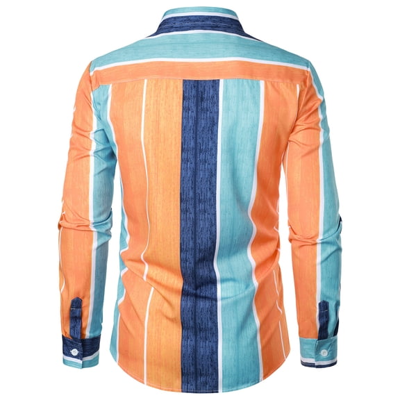 Aayomet Men's Long Sleeve Dress Shirt Turndown Collar Blouse Shirt (Orange, L)