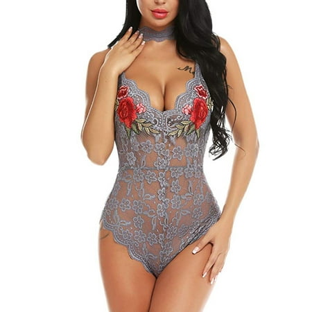 

YDKZYMD Women S Plus Size Teddy Lingerie Chemise With Floral Lace Sets Scalloped Trim One Piece Babydoll Bodysuit Sexy Sheer Underwear Snap Crotch Set