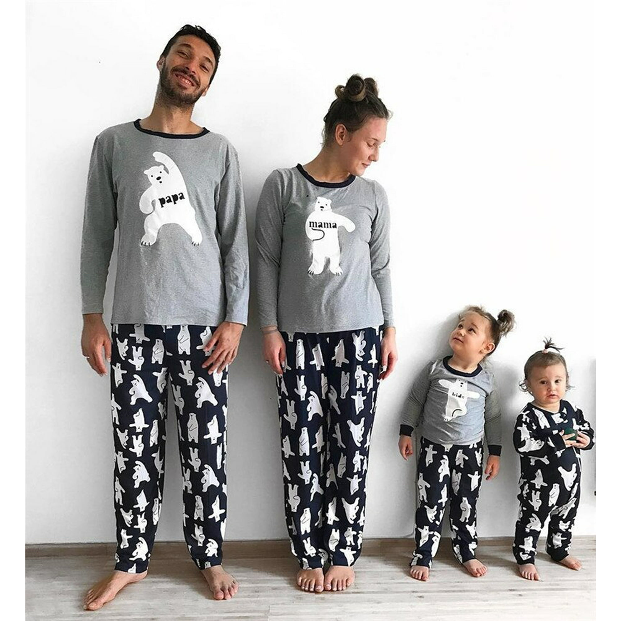 VOIANLIMO Family Matching Pajamas Set Cartoon Bear Kids Sleepwear Nightwear Casual Family Pajamas Set Round Neck 2 Piece Set Walmart