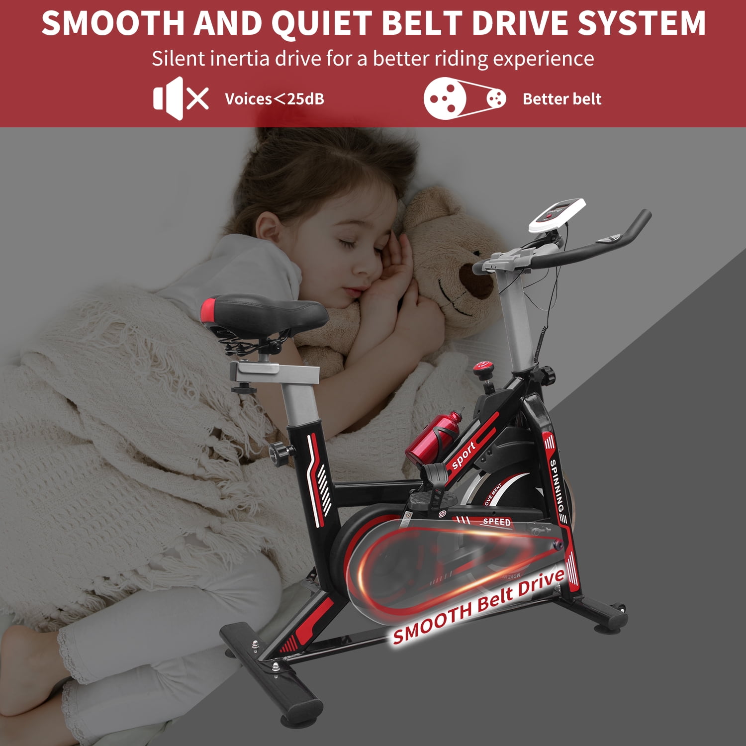HooKung Exercise Bike Stationary, Resistance Brake Pad Cycling Bicycle for Home Quiet Indoor Cardio Gym,Workout Riding with Tablet Mount,Seat Cushion,Silent Belt Drive,330lbs Weight Capacity