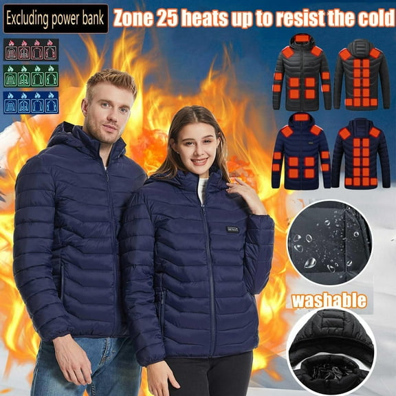 Xdegoge Heated Jacket for Women Men with Heating 25 Zones Zip Up Winter Heated Coat Thermal Quilted Thicken Warm Coat Lightweight Heating Jackets Outdoor Winter Clothes with Pockets