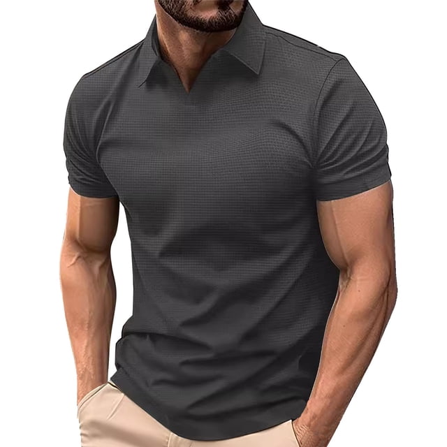 Camisas de Manga Corta para Hombres Deportes Fitness V-Cuello Solapa Elástica, Top de Ocio para Correr Y Golf