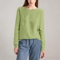 thumbnail image 4 of Stichou Womens Crewneck Sweaters Long Sleeve Shirts Lightweight Thin Knit Sweatshirt Pullover Casual Sweet Cute Tops Light Green L, 4 of 4