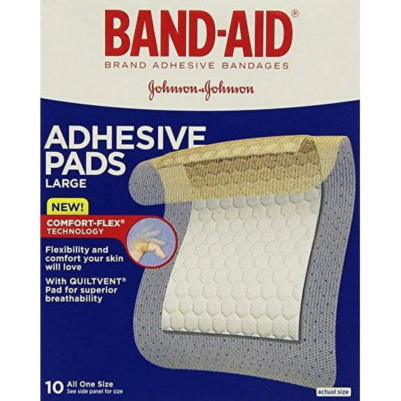 Band-Aid Brand Tru-Stay Adhesive Pads, Large Sterile Bandages, 10 ct (Pack of 4)