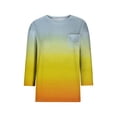 thumbnail image 3 of Jewelreauty Elbow Length Crewneck Shirts Women 3/4 Sleeve Casual Loose T-Shirts Summer Gradient Tunic Tops with Pocket (XL, Yellow), 3 of 3