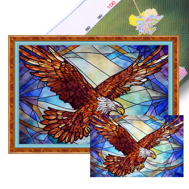 Hilo Algodón Bordado Punto Cruz Con Vitral Y Águila 11CT 60x40cm