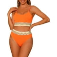 thumbnail image 1 of Conjuntos de bikini de dos piezas de talle alto para mujer, con tirantes ajustables y textura acanalada, traje de baño X-Large naranja, 1 of 5