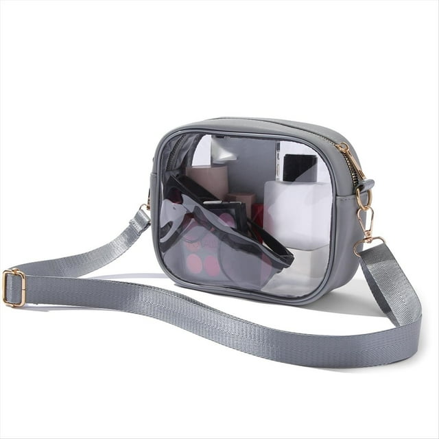 Bolso Transparente para Eventos en Estadio, Bolso Bandolera Transparente, Bolso Transparente para Conciertos Festivales Deportes Gris