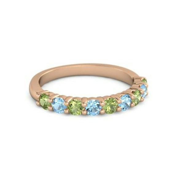 925 Silver Round 2.5MM Peridot Blue Topaz Eternity Rose Plated Women Ring