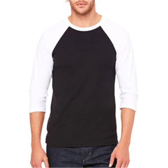 Canvas C3200 Unisex 3 By 4-Sleeve Baseball Tee - Black & White - Medium