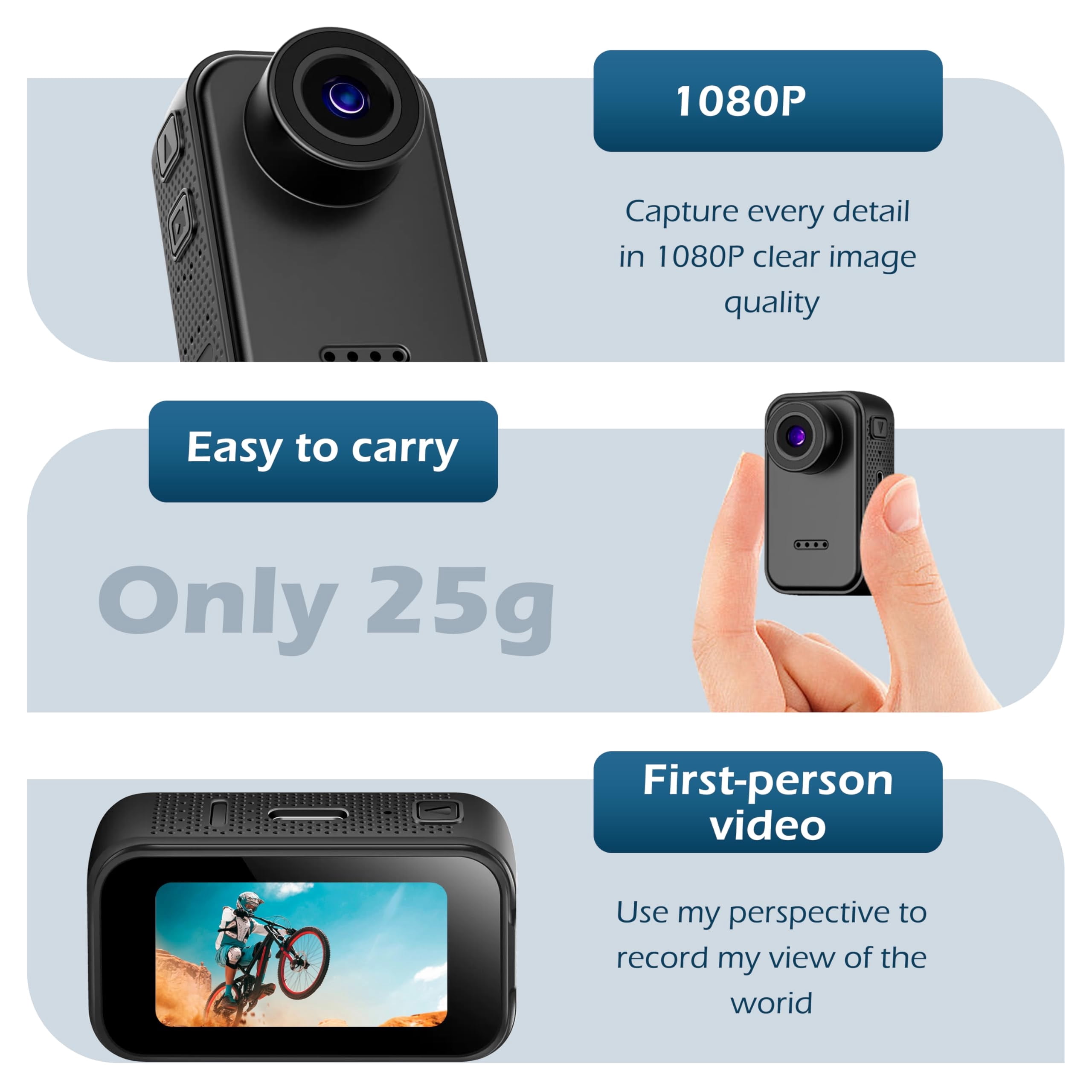 Mini Body Camera, 32GB Wearable Action Body Cam with Audio & Video- Thumb Hands Free Waterproof Recording Wearable Cameras - for Vlogging, Cycling, Travel & Work