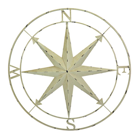 Zeckos Off-White Metal Nautical Compass Rose Wall Sculpture 39.5 inch
