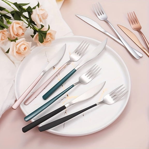 Reusable Utensils Set with Travel Case, Portable Travel Cutlery Set for Lunch Box, Work, Picnic & Camping, Rose Gold Flatware Kit