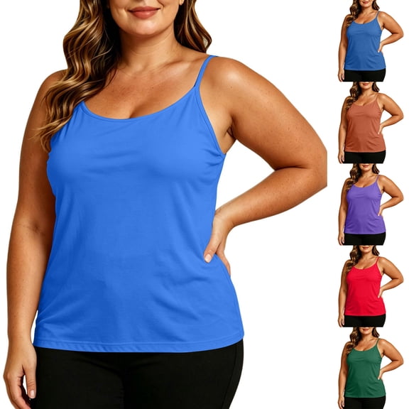 Tbopshirt Undershirts for Women Plus Size Maternity Shapewear Adjustable Spaghetti Strap Camisole with Built in Padded Bra Adjustable Strap Sleeveless Tank Top
