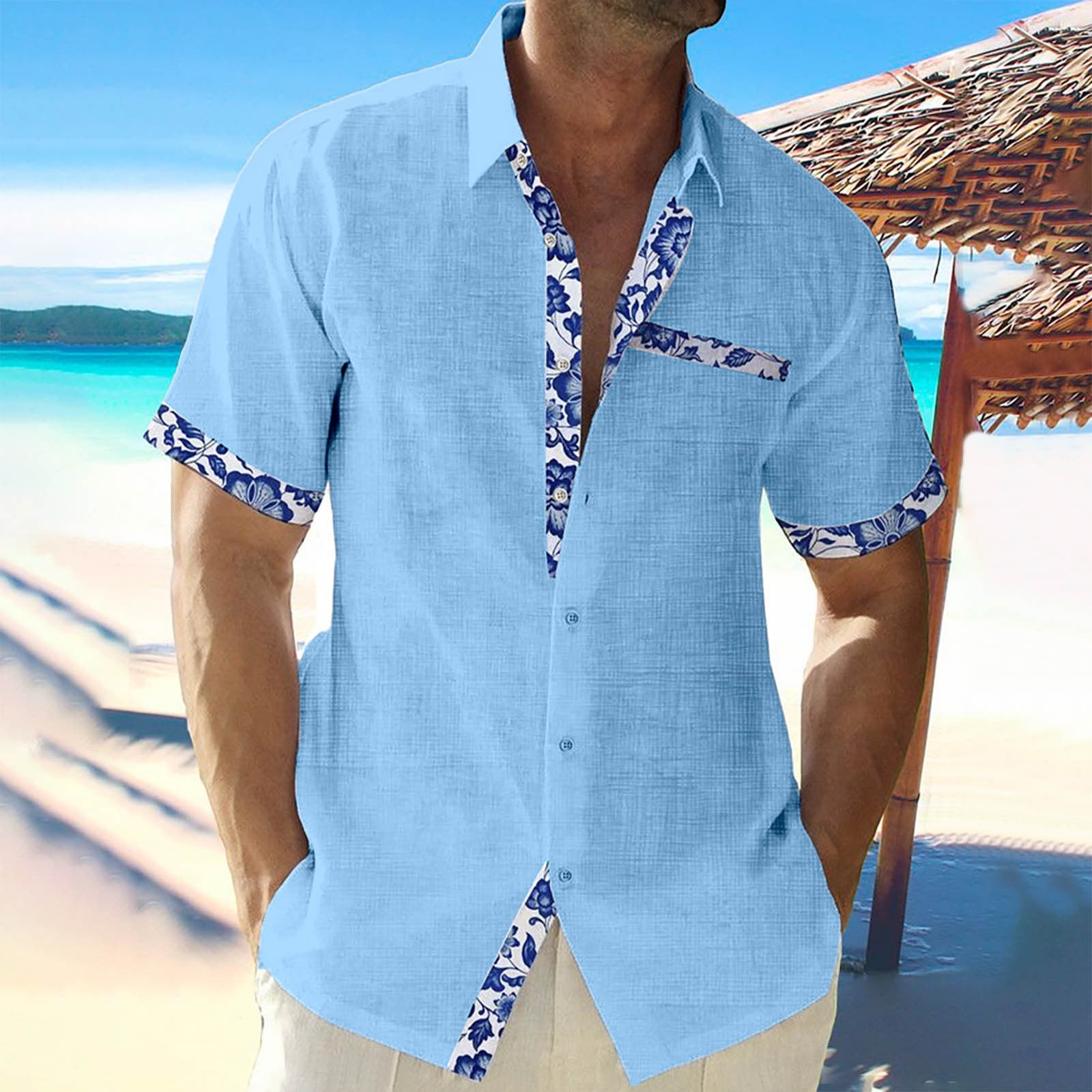 Weecreeture Men's Hawaiian Shirt - Tropical Floral Print, Short Sleeve, Breathable Button-Down For Beach & Vacation