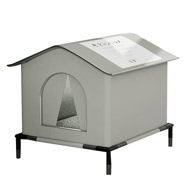 Abri Extérieur pour Animaux en Tissu, Housse Imperméable en PVC, Toit en Pente, Rideaux Ajustables, Structure Surélevée pour Chats et Chiens Errants, Hiver, Temps Difficile