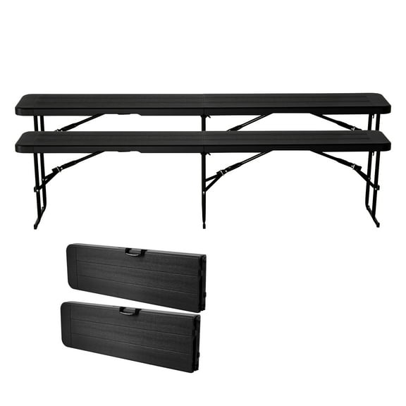 KFFKFF 6 ft Plastic Folding Bench, Portable Bench for Outdoor Events, Camping, Dining, and Garden Use, Foldable HDPE Seat for Versatile Activities, Set of 2 with Carry Bags, Black