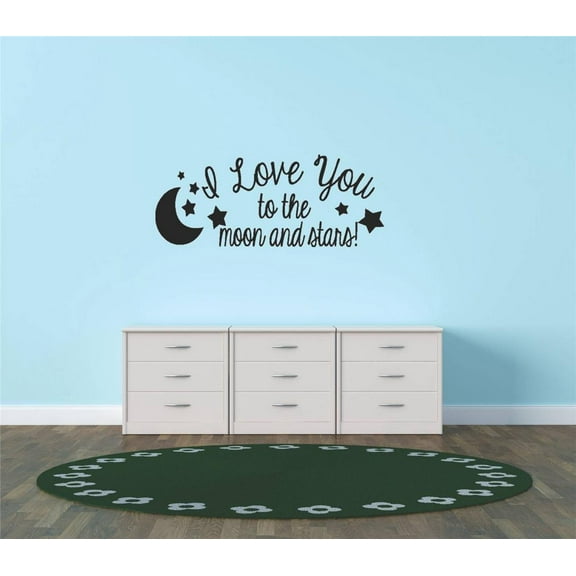 Design With Vinyl I Love You To The Moon And Stars Artwork Star Gazer Romantic Wall Decal for Children - Blood Heart Pumps Your Whole Life Themed Décor - Size: 18 In x 36 In