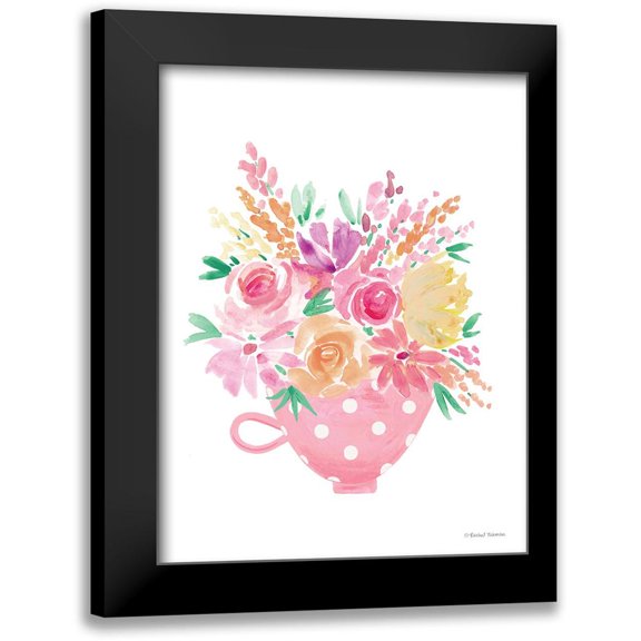 Nieman, Rachel 12x14 Black Modern Framed Museum Art Print Titled - Pretty in Pink Tea Cup
