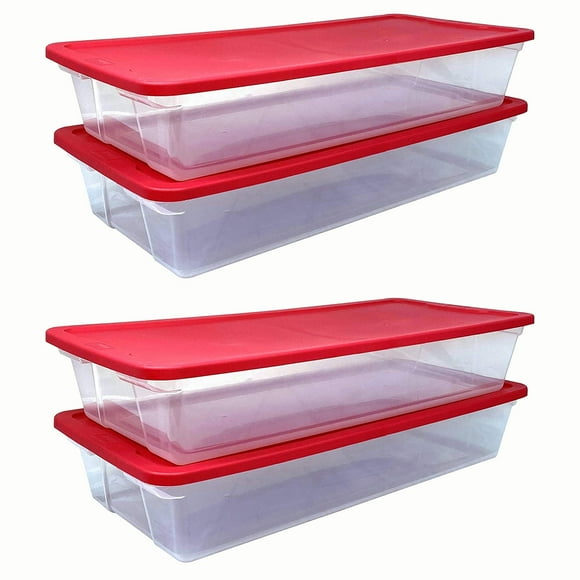 Homz 41Qt Clear Plastic Storage Container w/Red Lock Lid (4 Pack)