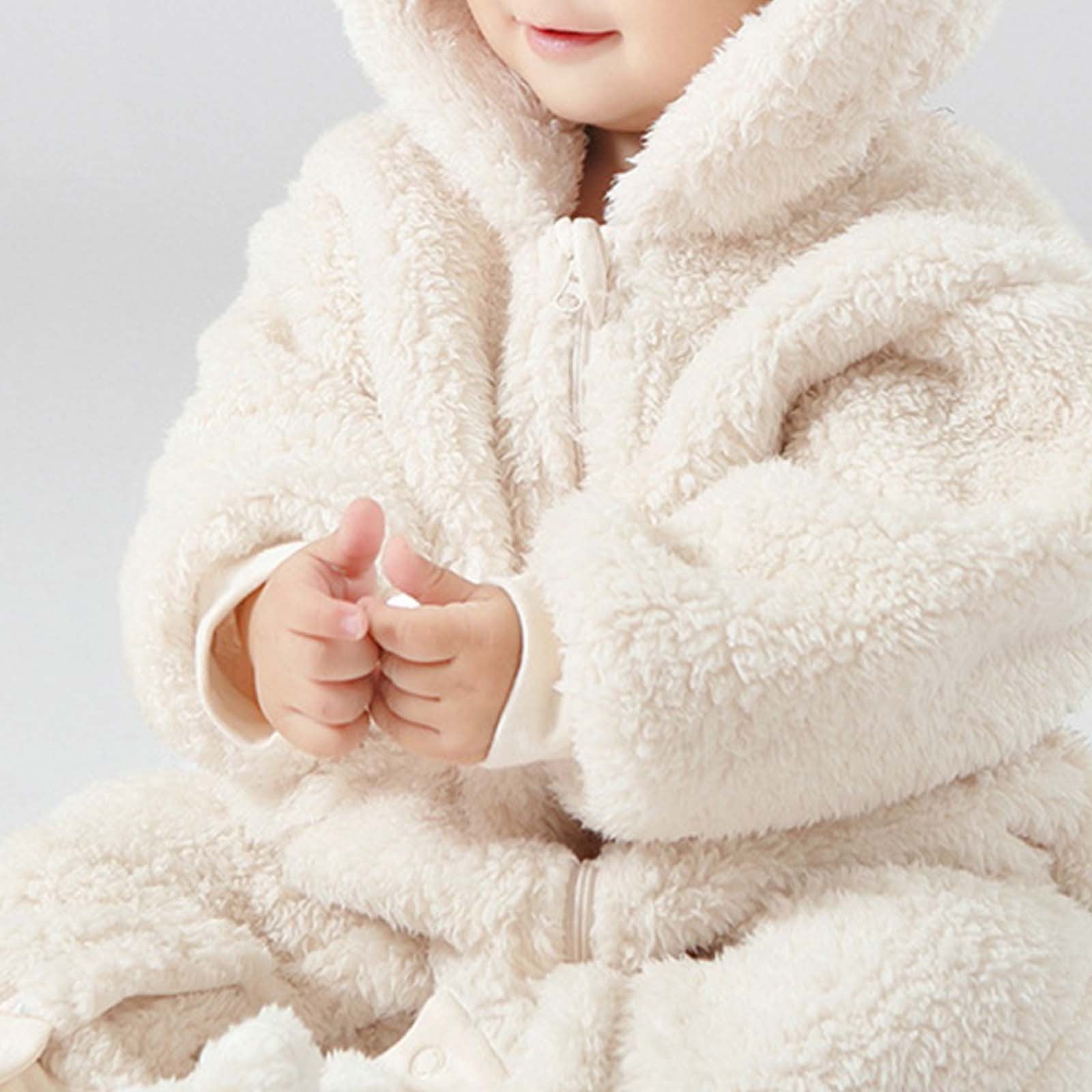 ibiyuan Newborn Snowsuit,Baby Girls Long Sleeve Hooded Jumpsuit Romper Outfits Winter Warm Clothes,White,18-24 Months