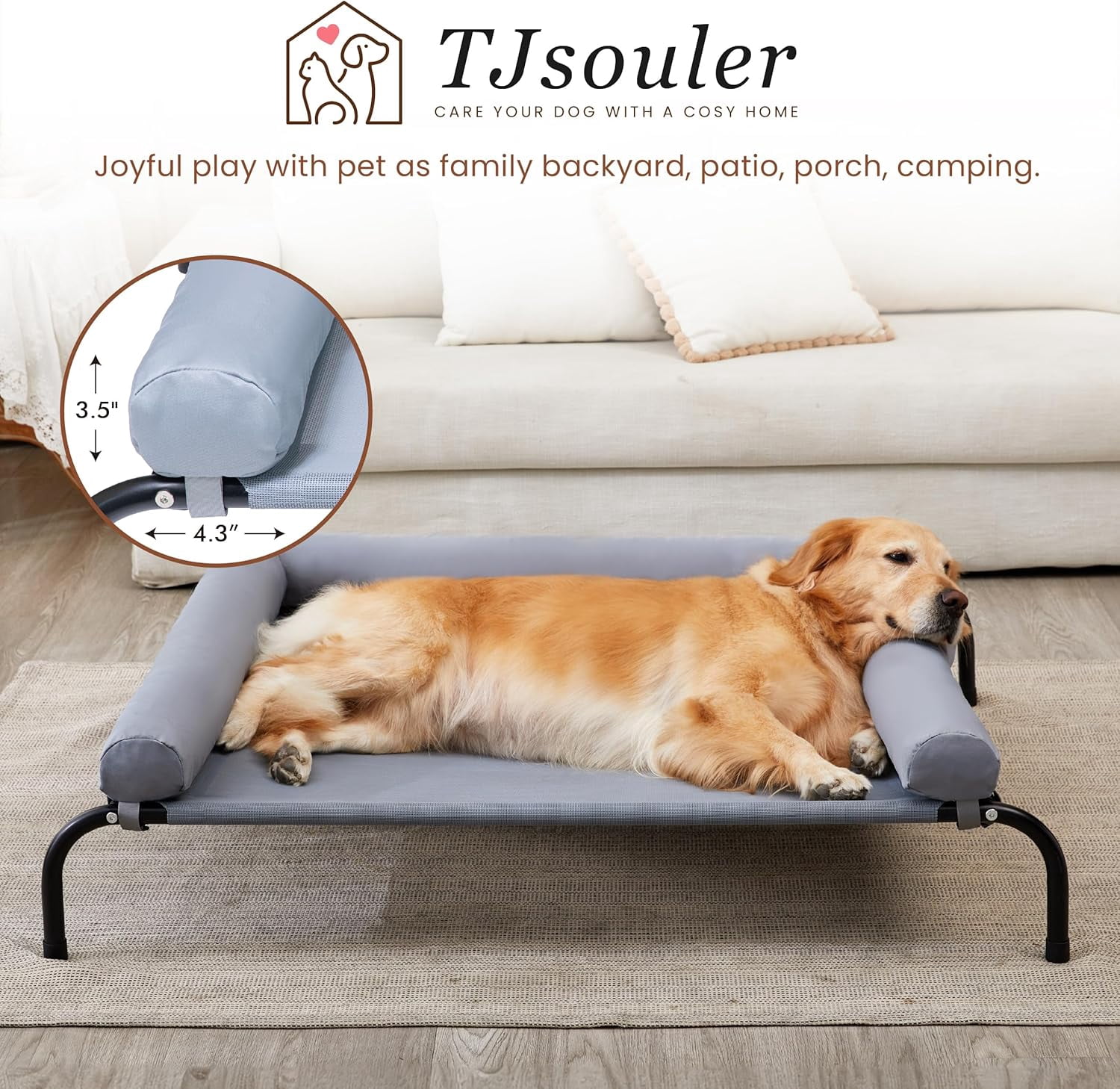 Cooling Elevated Dog Bed with Pillows,Portable Washable Raised Dog Cot with Chew Proof Mesh and Metal Frame,No-Slip Rubber Feet for Indoor & Outdoor Use,XLarge,Gray