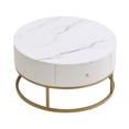 thumbnail image 4 of JERFIT 31.5 Inch Round Coffee Table with Drawers, White Faux Marble Top, Storage End Table with Sturdy Iron Frame for Living Room, Bedroom, 4 of 10