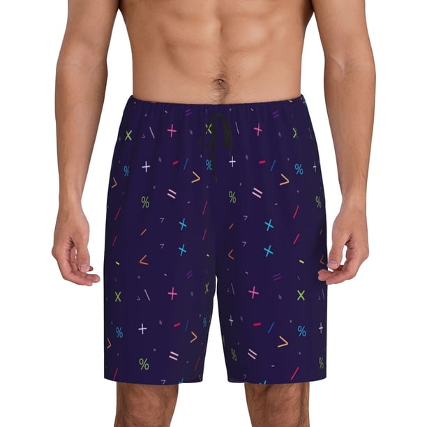 Balery Mathematical Symbols Pantalones cortos de pijama de punto de algodón para hombre con cinturilla y bolsillos-3X-Large