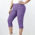 thumbnail image 2 of Women Capri Pants Plus Size Stretch Knee Length Leggings Ribbed Elastic Waist Casual Summer Pull On Capris Purple L, 2 of 7
