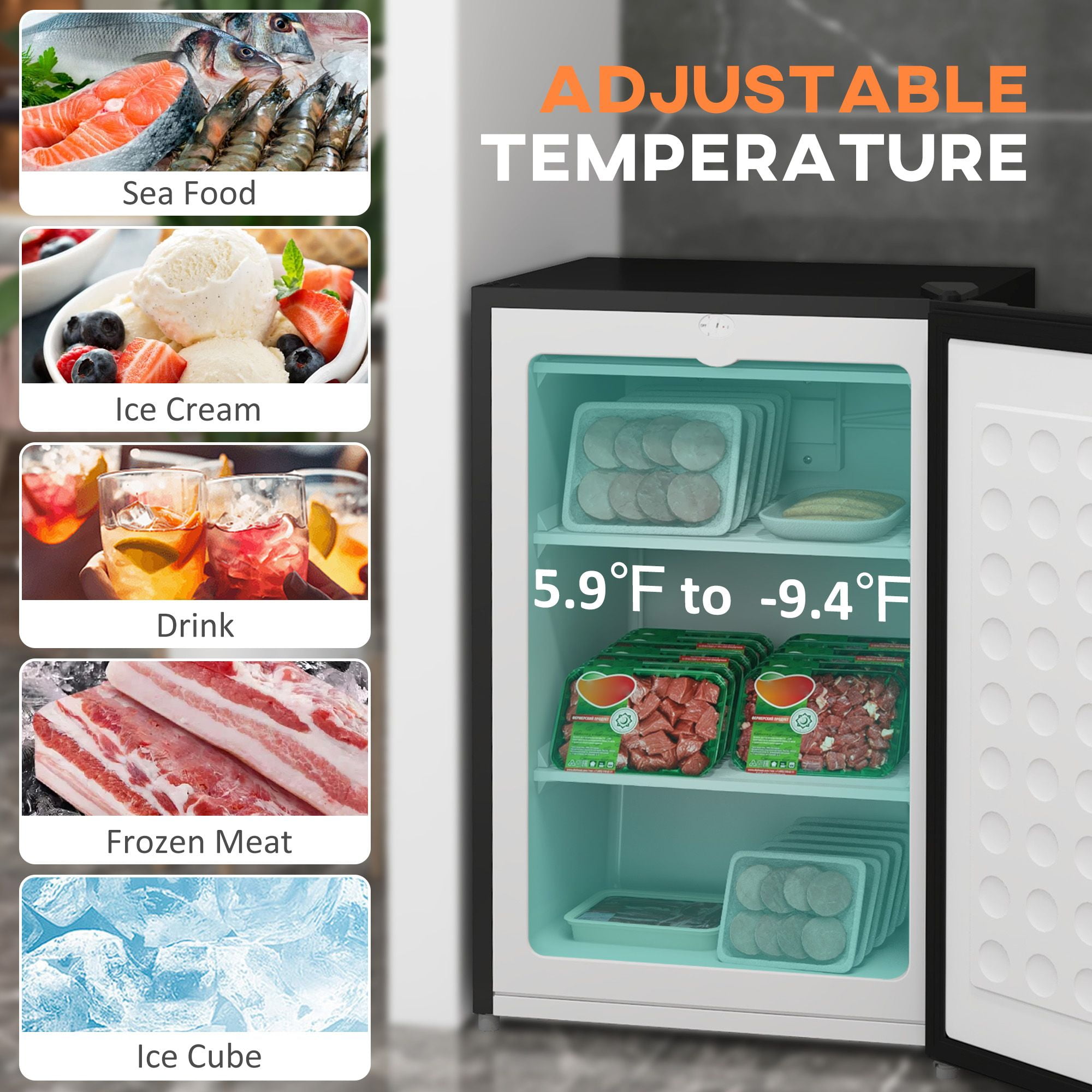 3 Cu Ft Upright Freezer with Adjustable Temperature, Reversible Door in Silver Finish
