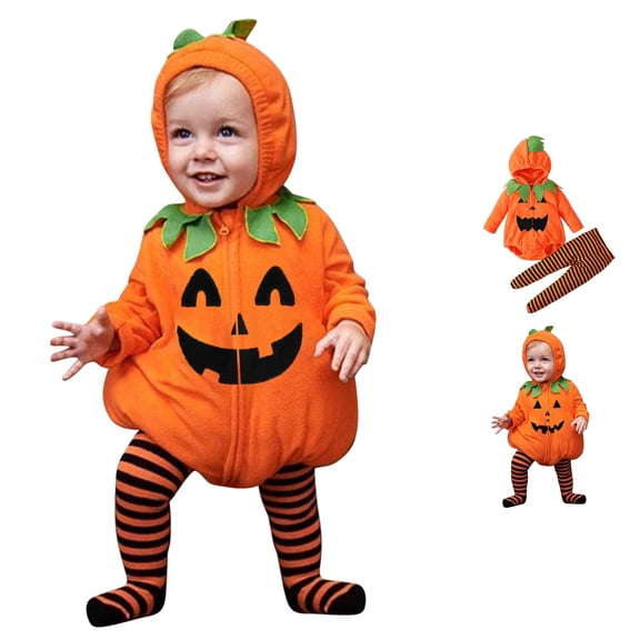 Infant pumpkin boys girls halloween costume Long Sleeve Zipper Hooded Romper Jacket Tops with Striped Pants cute halloween costumes for girls 1-10 Years