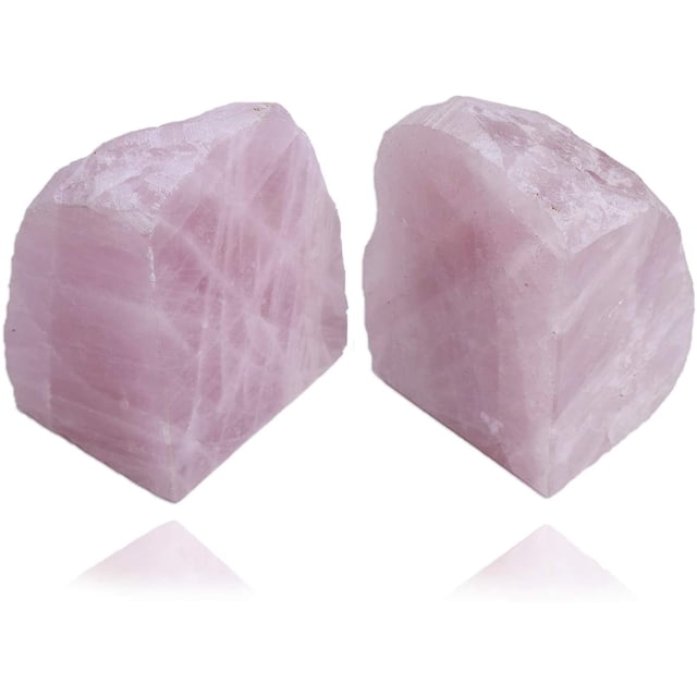 AMOYSTONE Rose Quartz Crystal Stone Bookends Bookcase Small Home Office with Rubber Bumpers Books 1 Pair 2-3 LBS