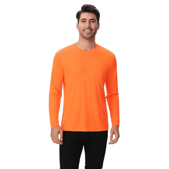 Zfeel Men Dry Fit Poly T-Shirt, Long Sleeve Safety Neon Orange Performance Tee, L